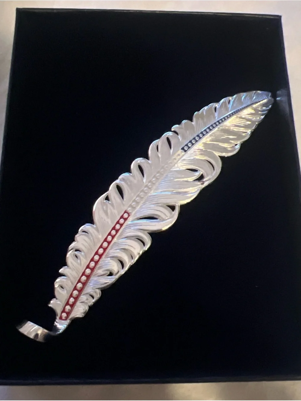 Montana Silversmiths Silver Feather Hat Pin with Red and Blue Trim - Picture 10 of 12